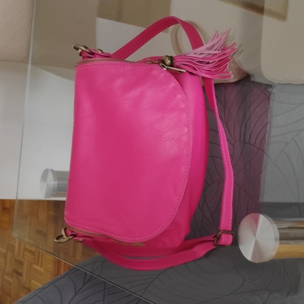 Vibrant Pink Crossbody Bag with Tassel
